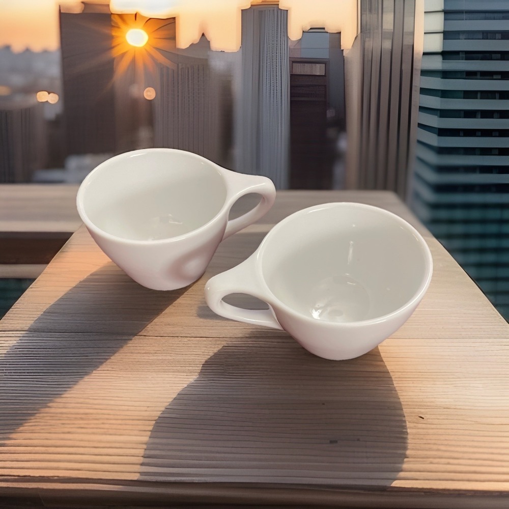 notNeutral 12oz White Porcelain Latte , Coffee Cups Set of 2‎ Ear Handle Money